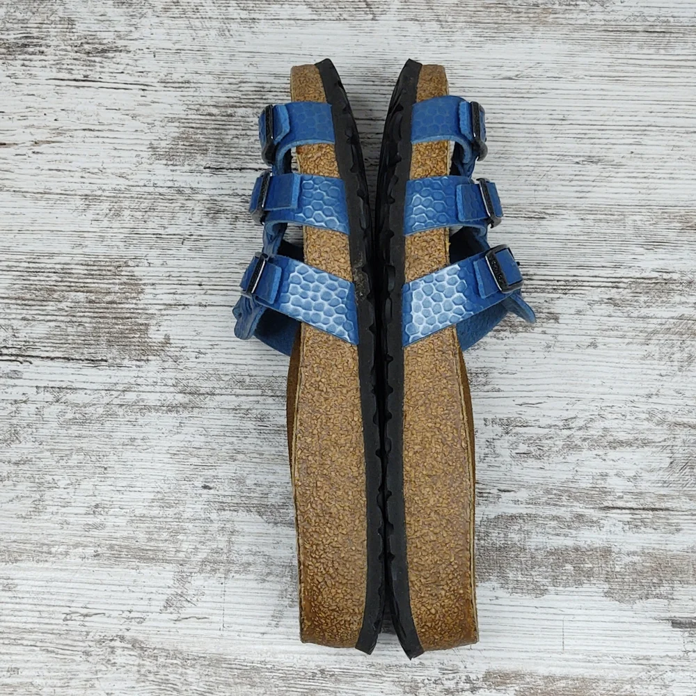 🟦Sz 37 Like New Birkenstock Blue Triple Strap Slide Sandal - Picture 13 of 16